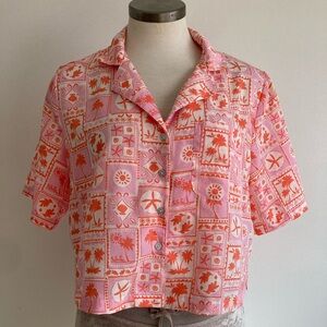 Pink and Orange Patterned Women's Blouse
